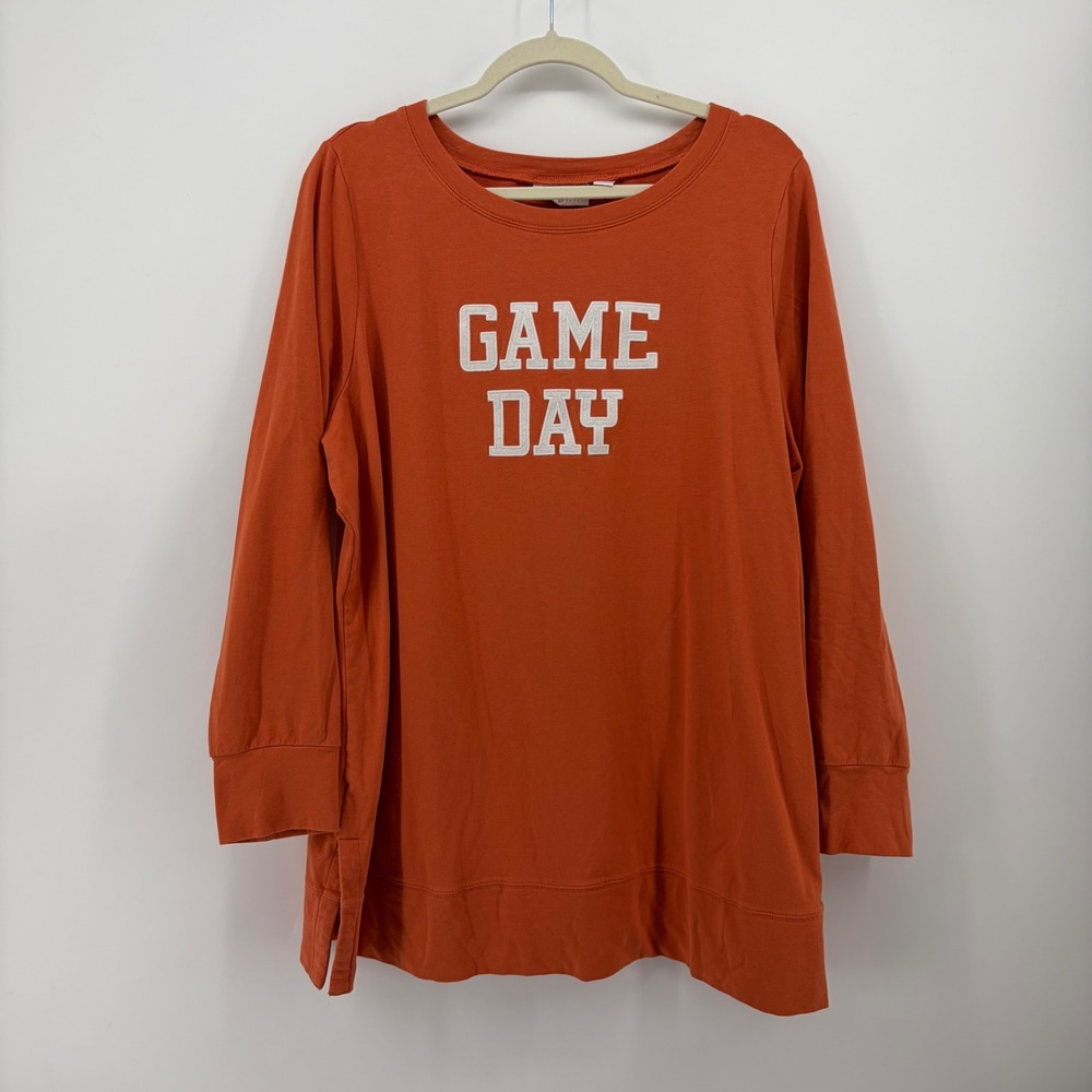 Belle by Kim Gravel Womens 1X Orange Sweatshirt Game Day Graphic Tunic